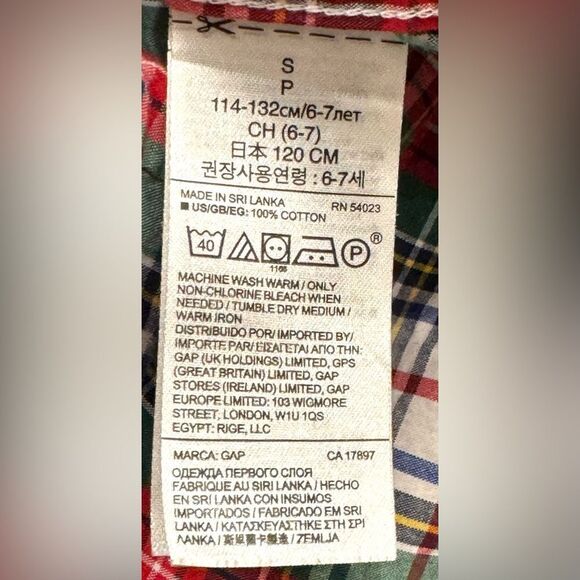 GAP Kids Boys Long Sleeve Plaid Cotton Button Down Collared Shirt. Small. 6-7. - Picture 5 of 5